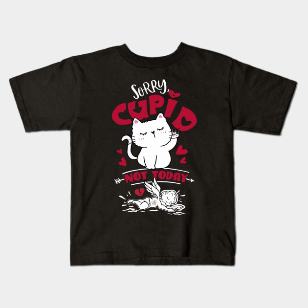 Valentines day Cat Cupid Kids T-Shirt by Darkside Labs